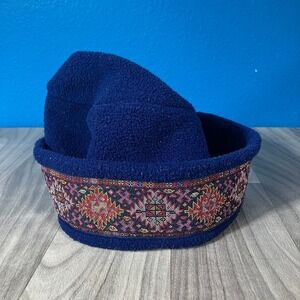 Turtle Fur Hat Men's Blue Fleece Beanie Winter Skull Cap Southwestern Trim